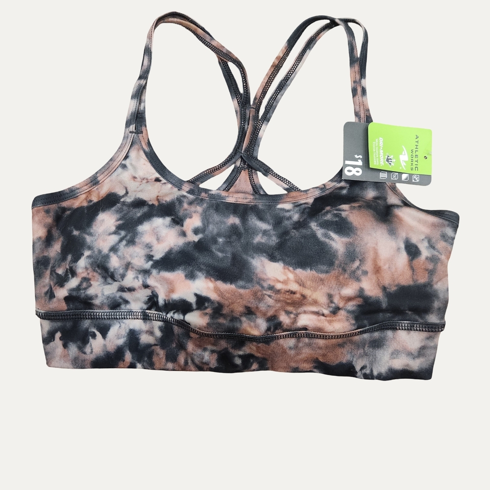 Athletic Works Women's Tie-Dye Crisscross Sports Bra - Black & Brown NWT